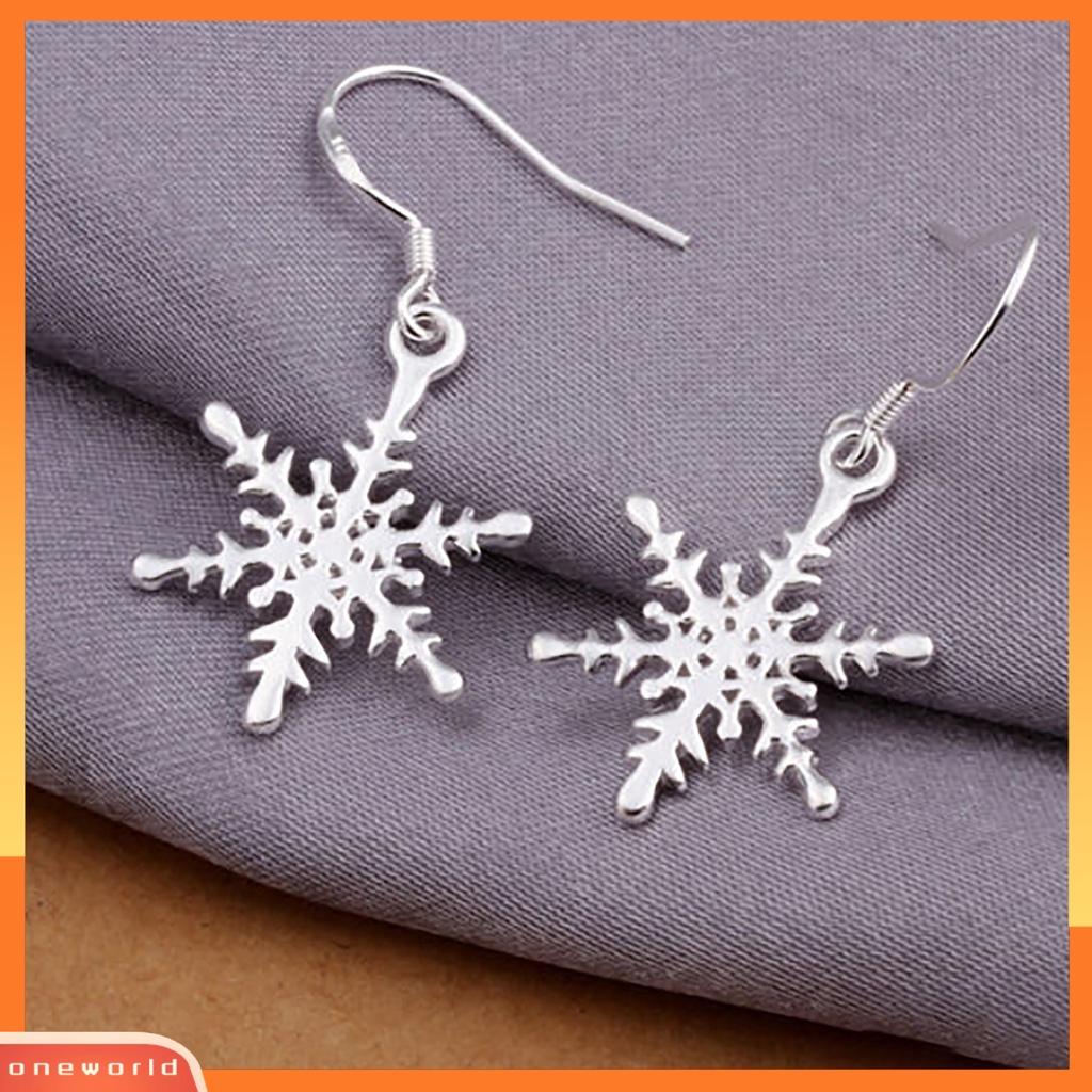 [WONE] 1pasang Anting Desain Snowflake Gaya925 Lapis Perak Wanita Anting Kait Untuk Natal