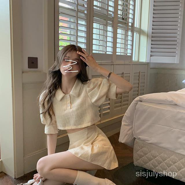 #Sisjuly# Rok setelan wanita rok setengah badan atas pendek merah muda baru