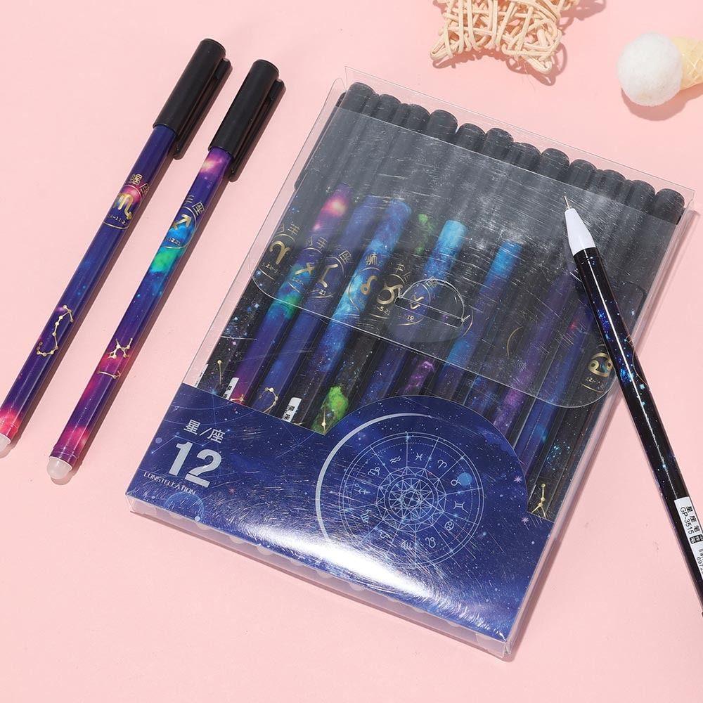 Preva 12PCS/Set Gel Pen Hadiah Siswa Tinta Hitam/Biru 0.5mm Pena Dihapus