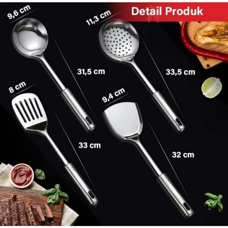 spatula set 4 pcs spatula sutil spatula stainless steel spatula satu sett