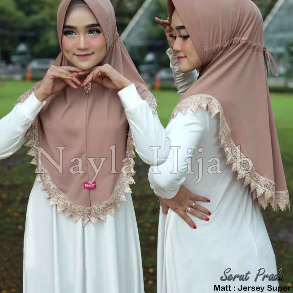 "KBM.11De22ᴾ" Jilbab Instan Serut Prada Renda Import Jilbab Bergodan Nayla Hija'b