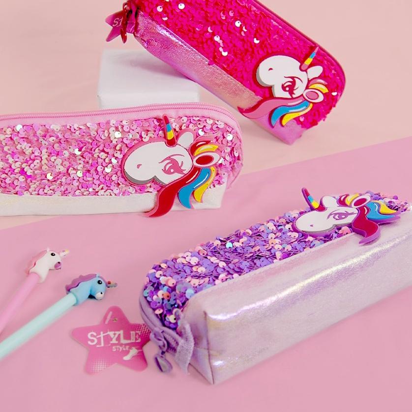 

LY4✹ Unicorn tempat pencil manik/ pencil case unicorn sequin 6626/6600 Oke Price