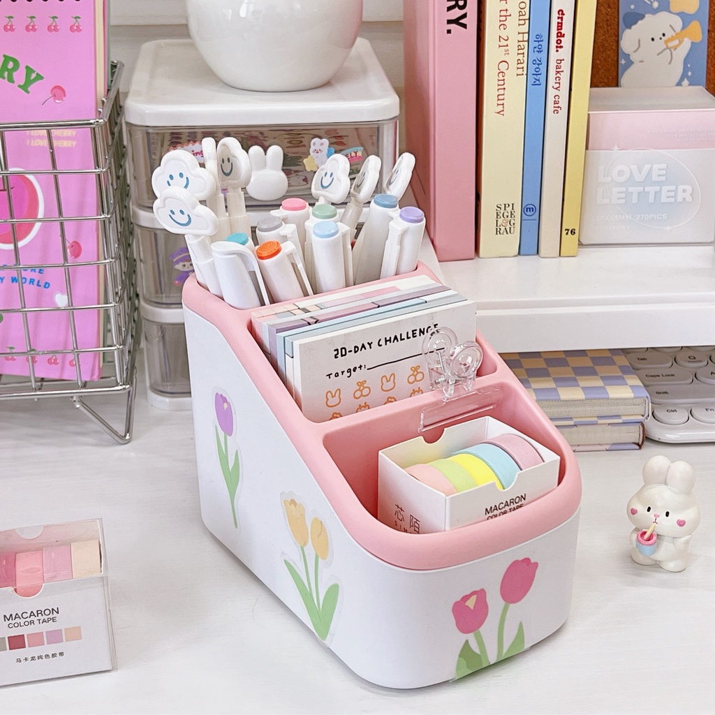 3/6 Grids Kotak Penyimpanan Multifungsi Larga Capacity INS Macaron Color Makeup Organizer Desktop Kotak Penyimpanan Plastik Penyimpanan Rumah