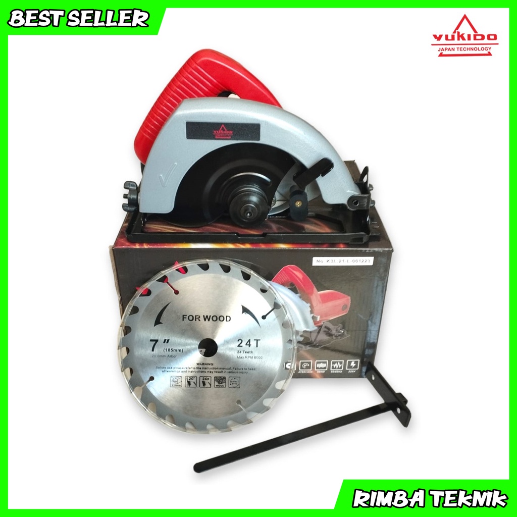 YUKIDO circular saw mesin gergaji kayu listrik 7 inch free mata sirkler 7x24T Terbaik