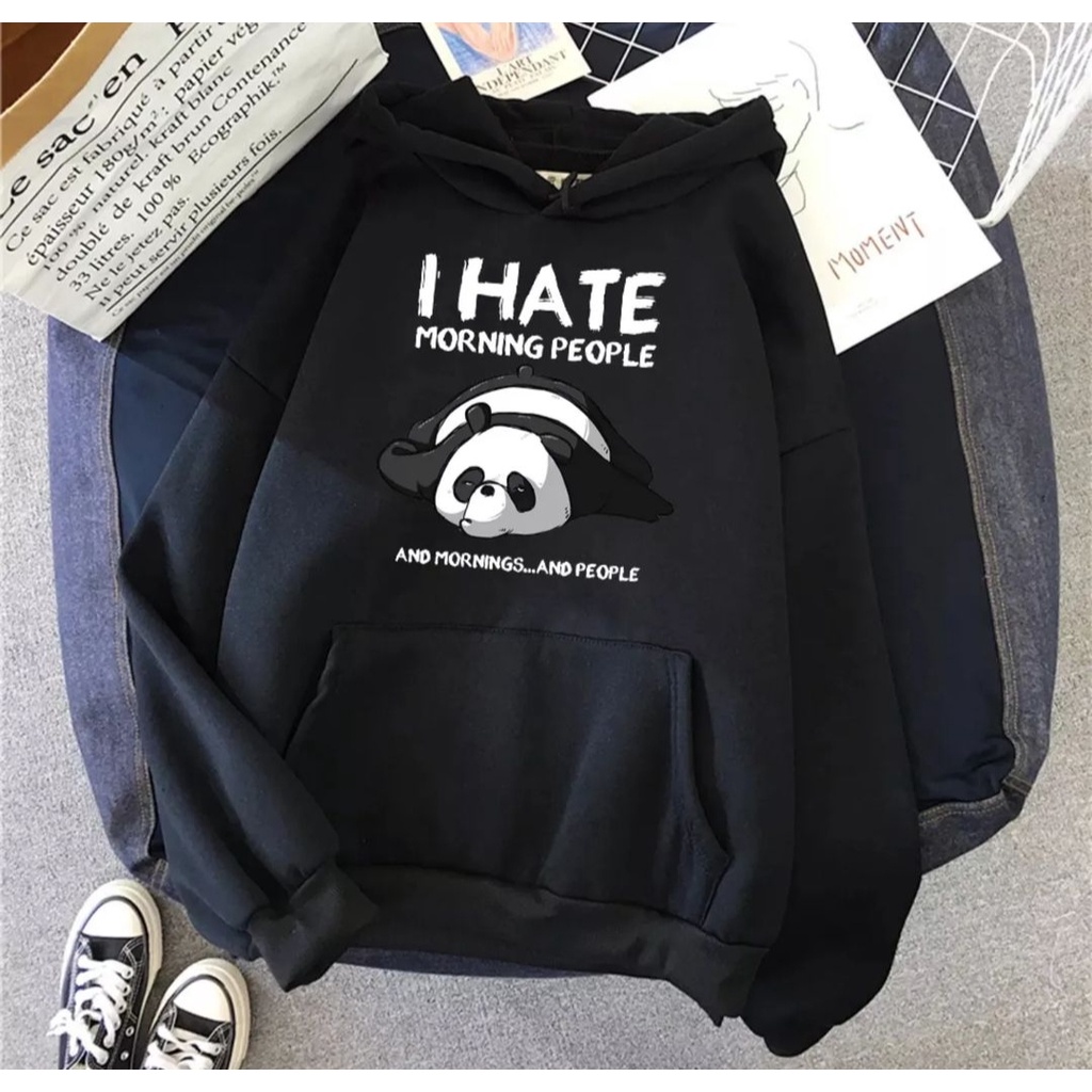 Hoodie Sweater I HATE Jumper Jacket Pria Wanita Oversize Kasual Daily Fashion Santai Korean Style Motif Cute