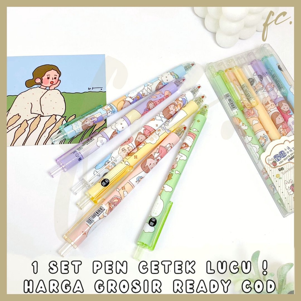 

1 Set Pack (6 Pcs) Mechanical Pen / Pulpen Cetek Gel Tinta Hitam + Penghapus Warna Pastel Kartun Sweet Cute Girl Cewe Cute Pink Lucu Souvenir Hadiah Anak Harga Grosir Ready COD