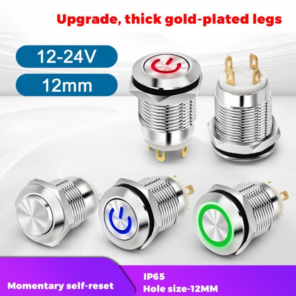 Top 3pcs 12mm Push Button DC 12-24 V Reset Otomatis Self-locking Mobil LED Power