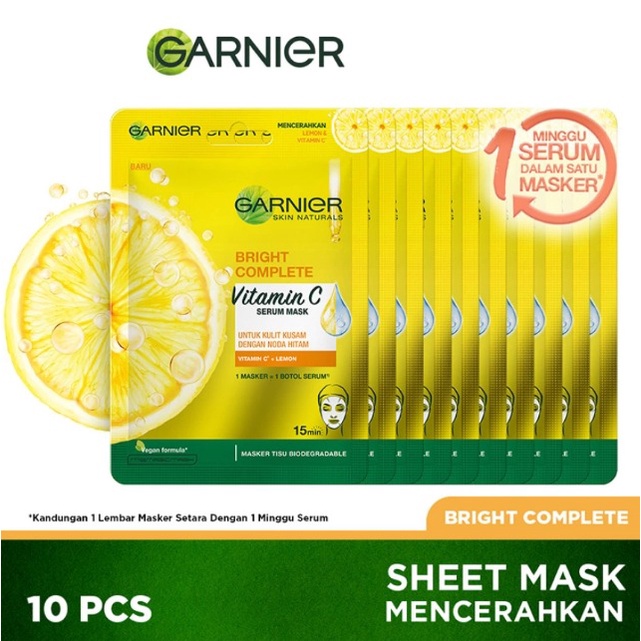 MASKER WAJAH GARNIER SERUM MASK BRIGHT COMPLETED isi 10 pcs exp 2025