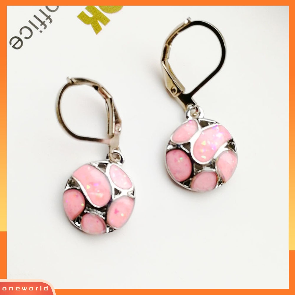 [WONE] Fashion Wanita Faux Opal Putaran Sepak Bola Menjuntai Leverback Earrings Perhiasan Hadiah