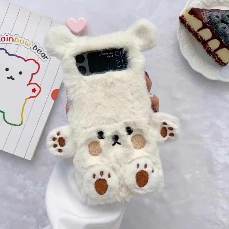 Furry Case Cute Bear for Samsung Galaxy Flip 3 4 READYSTOCK