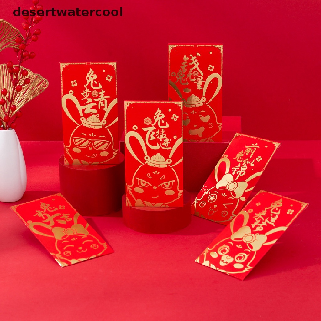 Deid 6PCS 2023tahun Kelinci Cina Festival Hongbao Bronzing Amplop Merah Kreatif Kantong Uang Amplop Merah Festival Musim Semi Nikah Ulang Tahun Amplop Merah Martijn