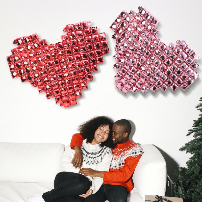 Balon Dinding Latar Belakang Kotak-Kotak Bentuk Hati Love Balon Aluminium Foil Untuk Perlengkapan Dekorasi Pernikahan Valentine