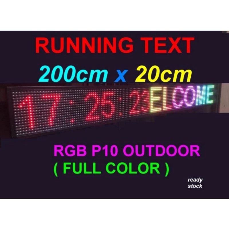 Running Text RGB 200 cm x 20 cm Wifi Outdoor LED Display moving text tulisan berjalan 2 meter