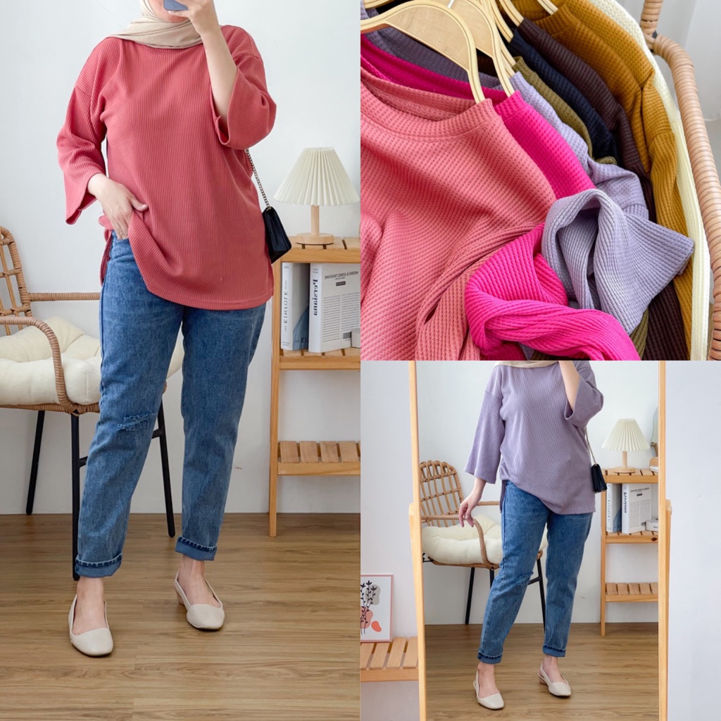 Jual BASIC TOP OVERSIZE / kaos oversized polos wanita / blouse lengan