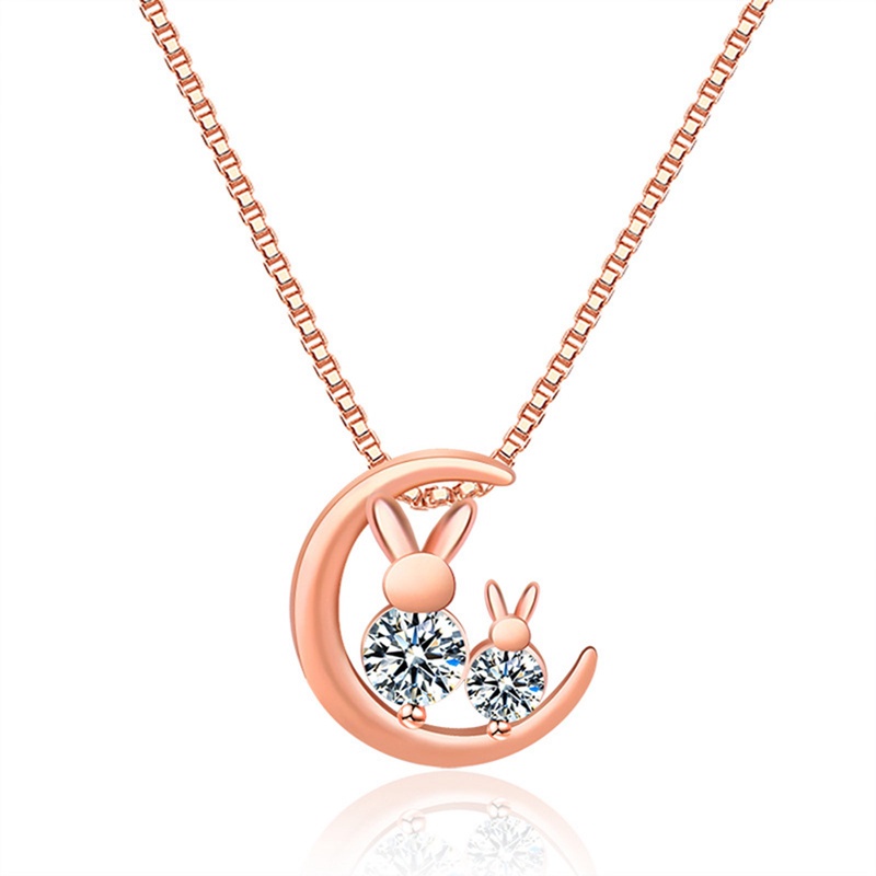 Fancyqube 1 Pcs Kreatif Bulan Kelinci Liontin Kalung Lucu Wanita Hewan Tulang Selangka Rantai Aksesoris Fashion Perhiasan Gadis Hadiah