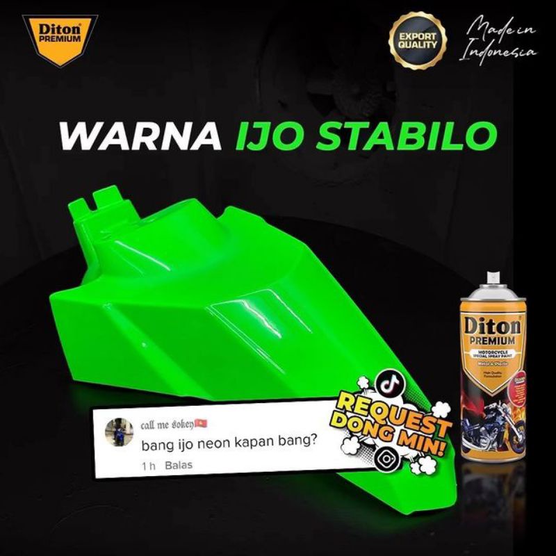 Pilok Hijau Stabilo 9012 ijo neon Diton Premium Fluorescent Green ** Cat Semprot Sepeda Motor Mobil 