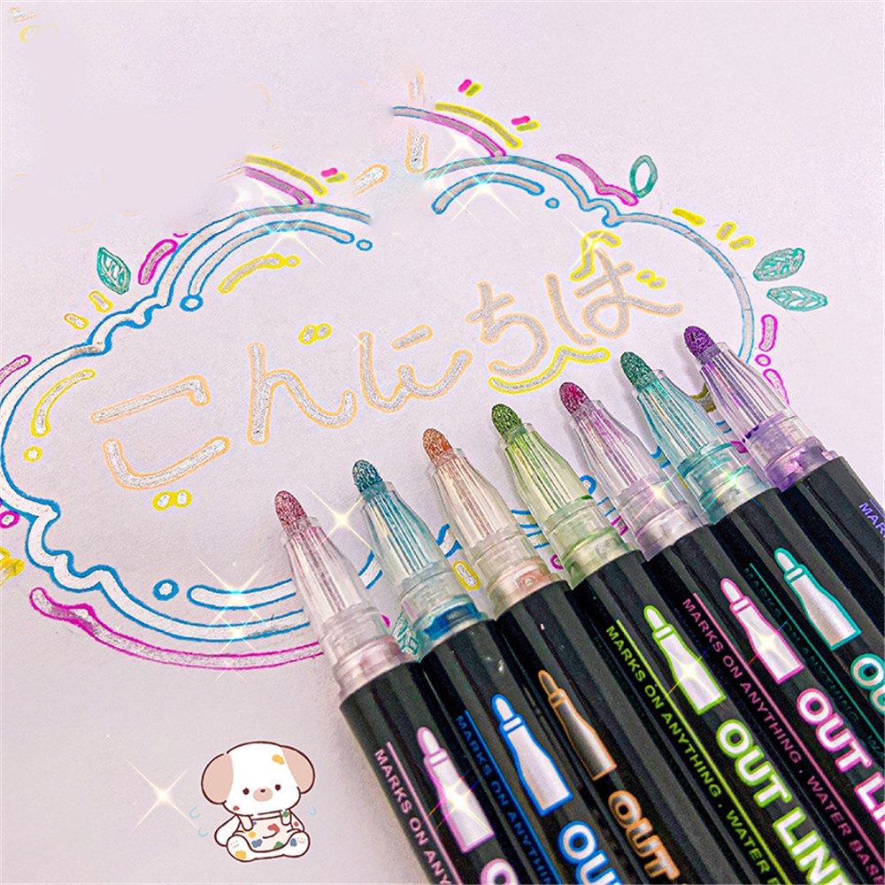 8pcs Ins Outline Shine Fluorescent Markers Pen Untuk Siswa Stationary DIY Painting Stabilo