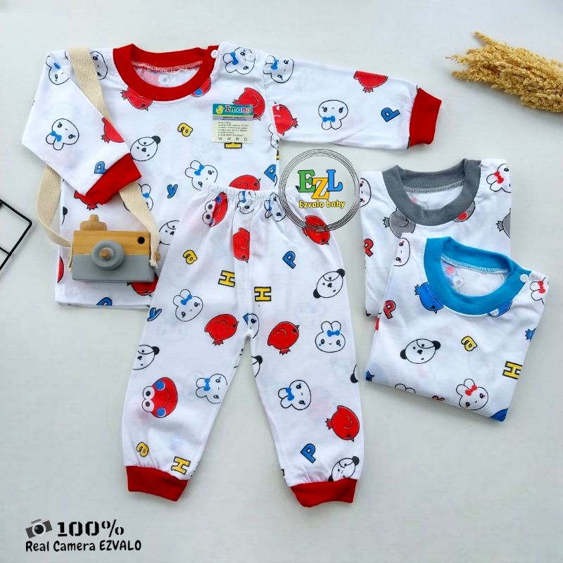 SETELAN PIYAMA BAYI LENGAN PANJANG 3-12 BULAN UNISEX KANCING BAHU