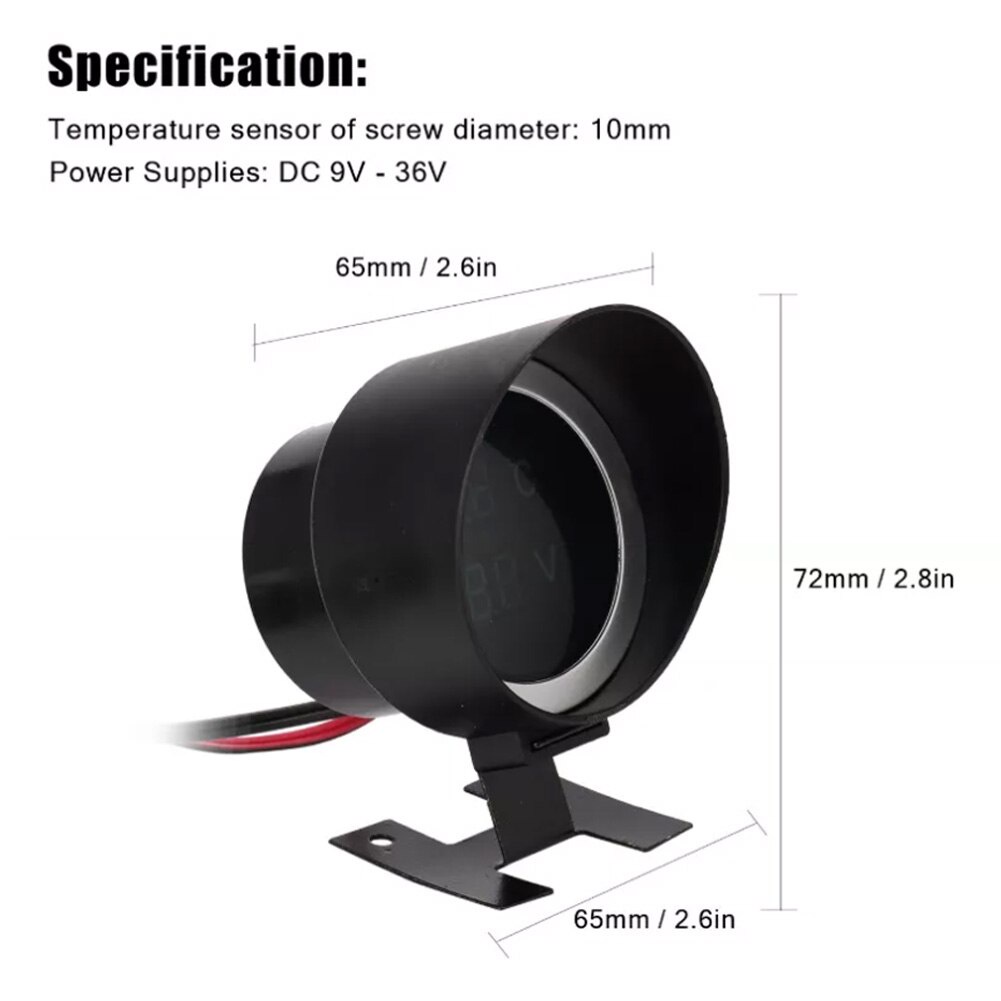 2 In 1 Sensor Suhu Air Digital Led Bentuk Bulat 2 In 1 Tegangan Volt Meter 12.0v 24v Untuk Mobil Truk