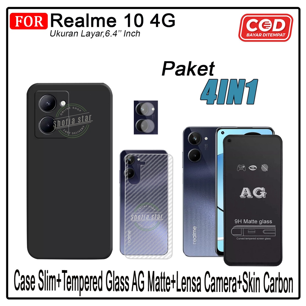 PAKET 4IN1 Case Realme 10 4G Softcase Slim Black Premium Casing Protect Camera