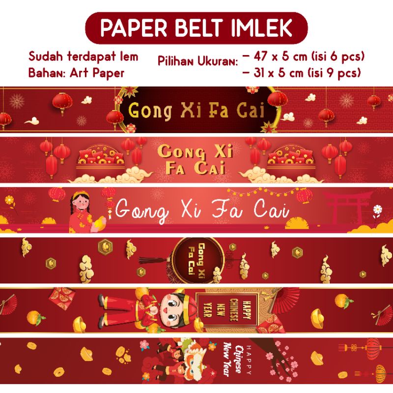 Jual Paper Belt Imlek Gong Xi Fa Cai Bento Belt Hampers Box Hiasan Toples Kertas Tempelan