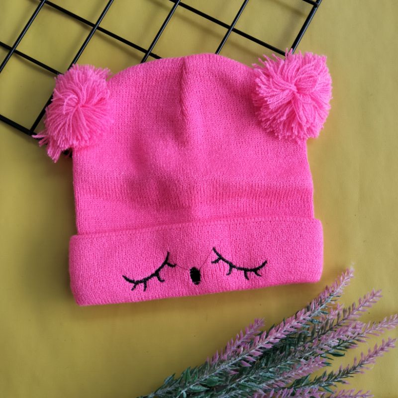 kupluk bayi 3-24 bulan motif pompom sleep