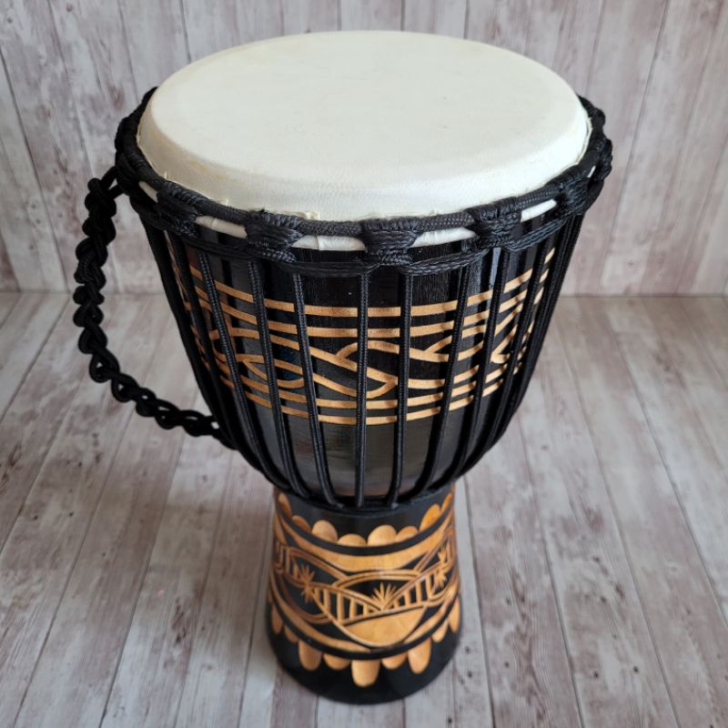 HOT PRODUCT Jimbe Mika 8 inch Tinggi 40cm Kendang Gendang Jimbe Motif Ukir Black Mate Model Baut Darbuka