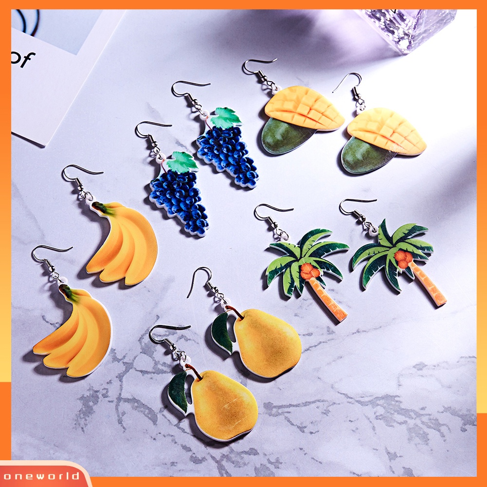[WONE] Lucu Wanita Peach Anggur Pisang Buah Menjuntai Kait Anting Musim Panas Perhiasan Hadiah