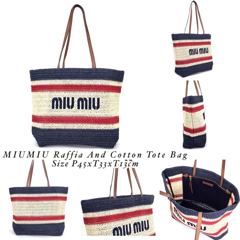 MIUMIU Raffia And Cotton Tote Bag