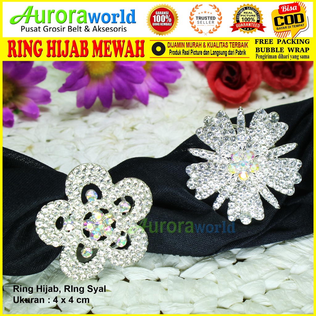 Auroraworld Ring kerudung hijab ring syal permata Ring Pashmina Berlian mutiara Mewah bros cincin kerudung scarf fashion terbaru anti hitam bisa COD RH-1G