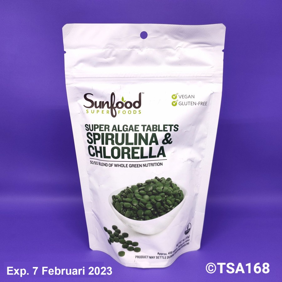 Sunfood Super Algae Spirulina and Chlorella 456 Tablet 250 mg per Tab