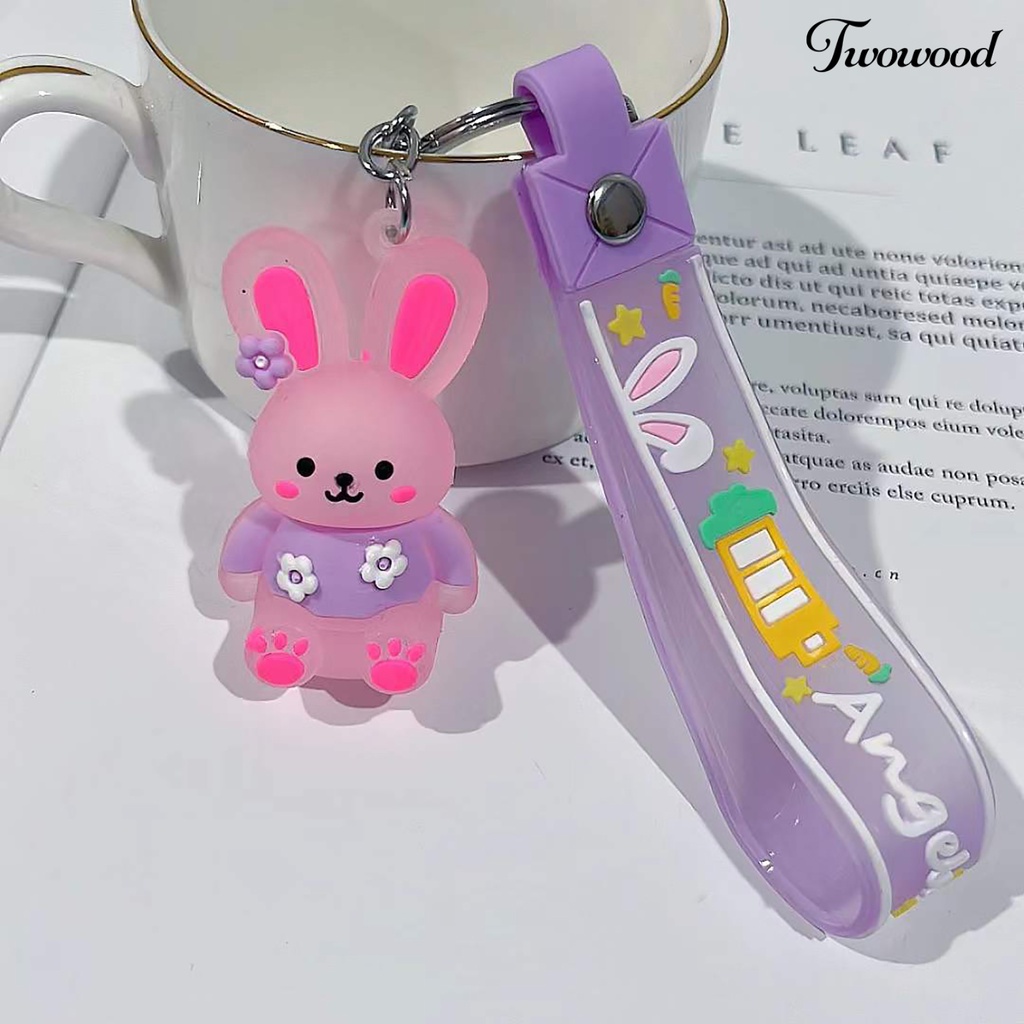 Twowood Rabbit Keychain Colorful Kartun Hewan Stainless Portable Hias Kekinian Bintang Wortel Bunga Rabbit Key Ring Schoolbag Decor