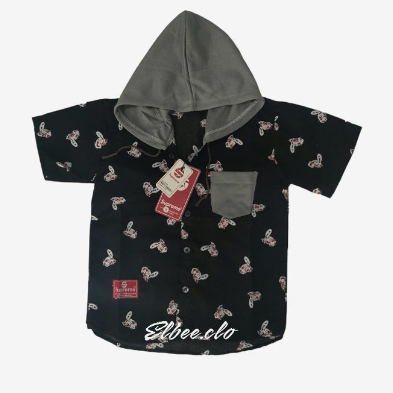 Baju Kemeja Anak Laki Laki Motif Keren Kekinian Kemeja Anak lucu Pakai cindung Topi Motif surfing Usia 2-13 tahun