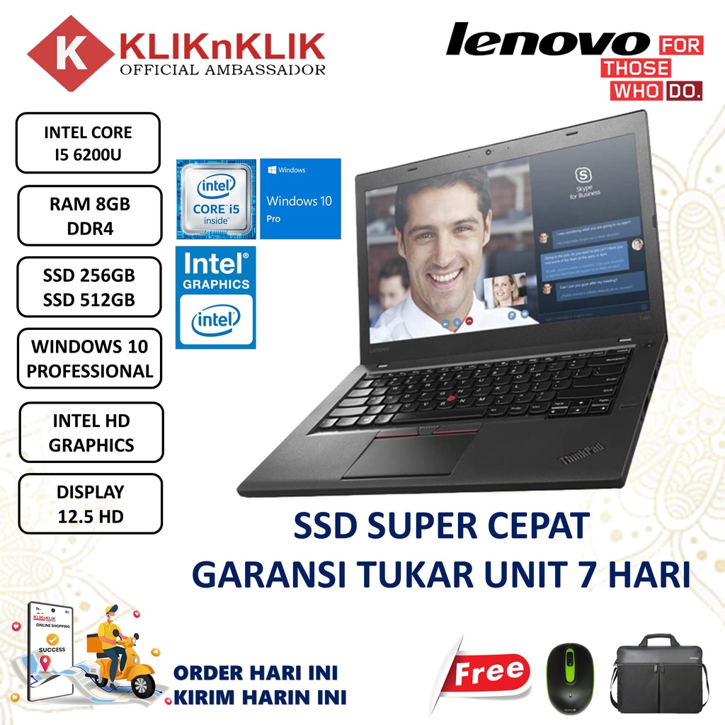 Laptop Kerja Lenovo Thinkpad X270 Intel Core I5 6200U 8GB 512GB SSD 12.5 HD Windows 10 Professional Terlaris