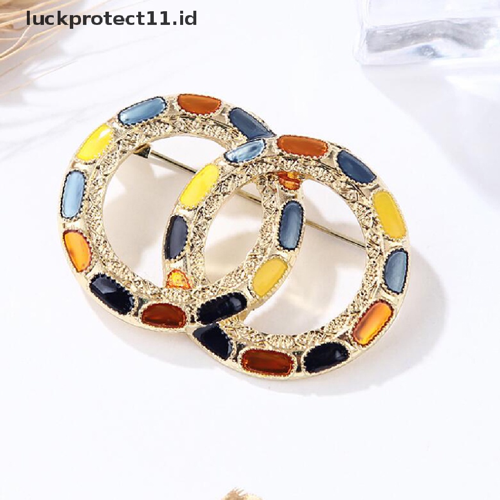 /Fashion Hot// Fashion// Baru Mutiara Warna-Warni Enamel Lingkaran Ganda Bros Mantel Syal Pin Perhiasan.