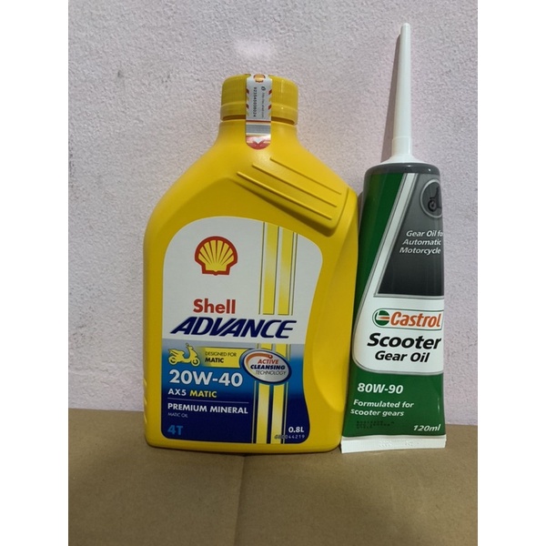 OLI SHELL AX5 MATIC SAE 10W-30 800 ML / SAE 20W-40 800 ML &amp; OLI GARDAN SHELL 120 ML / CASTOL 120 ML Original Paket Oli Motor Beat Paket Oli Motor Vario Paket Oli Motor Matic termurah Paket Oli Motor Matic 110 termurah Paket Oli Matic 125cc Original