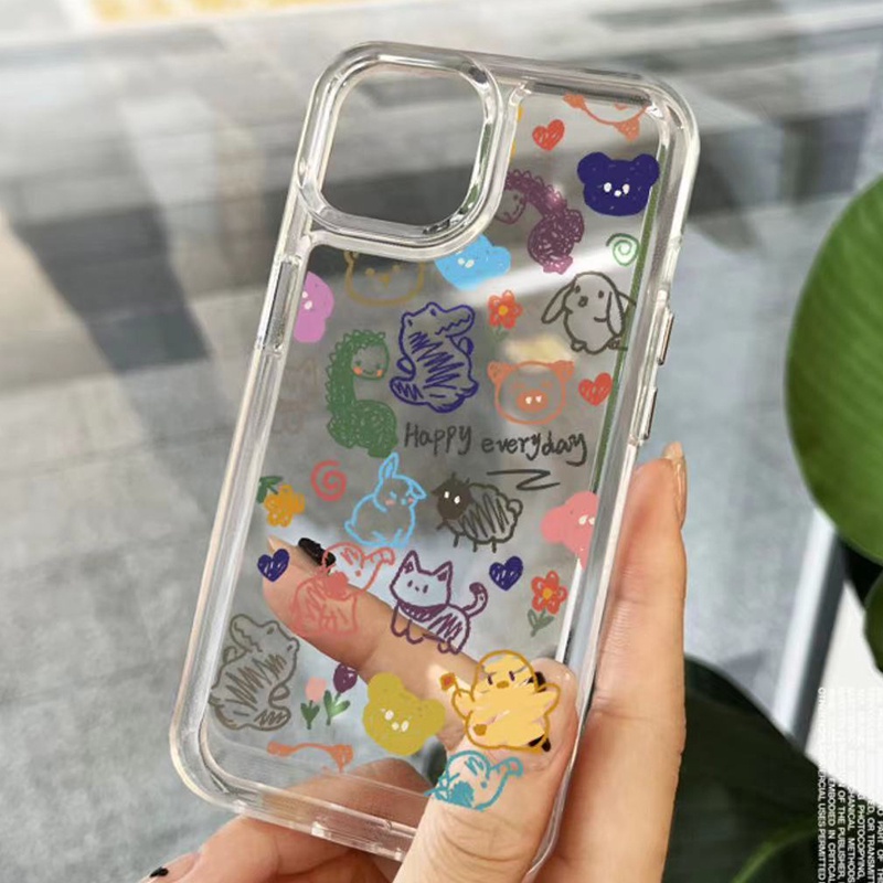 IPHONE Hewan Lucu Shockproof Soft Phone Case Kompatibel Untuk Iphone14 11 13 12 Pro XS Max X XR 78 6 6S Plus Casing Transparan TPU Protection Cover