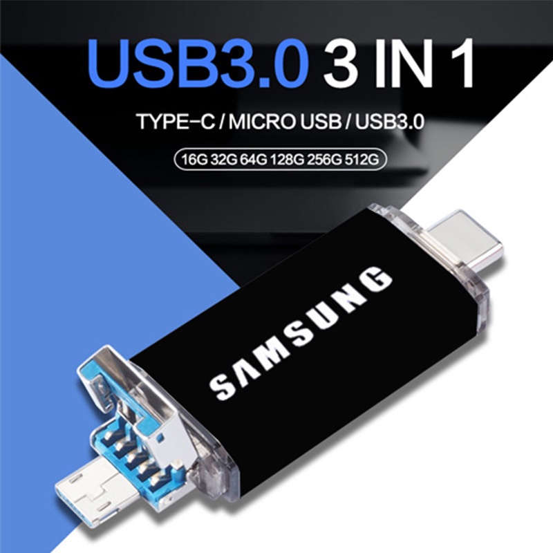 Flash Drive Tiga-Dalam-Satu Samsung Tipe-C Warna Terang 8GB/16GB/32GB/64GB/128GB/256GB/512GB/1TB/2TB micro OTG Flash Drive