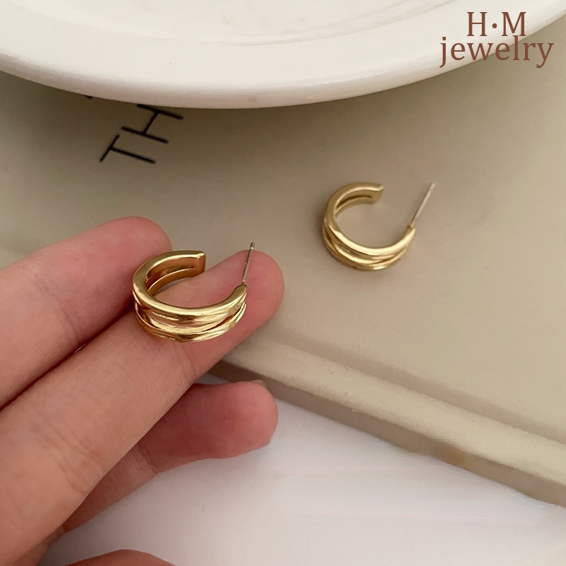 Anting Lengkung Garis Dua Simple High Sense 2022new