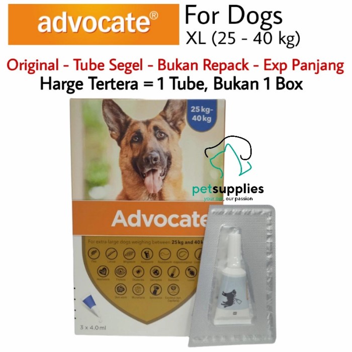 OBAT KUTU ANJING ADVOCATE UKURAN XL 25-40 KG HARGA 1 TUBE