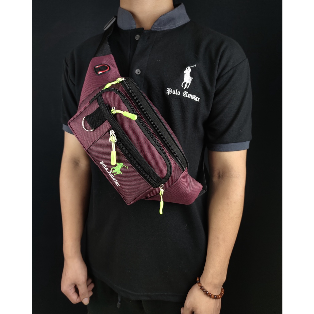 Tas Pinggang Terbaru Bahan Nilon Polo Amstar Murah Berkualitas 100% Real Picture Tas Pria Tas Selempang Bahu