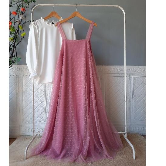 Harga Bersahabat (READY)MOA TOP + OVERALL TULLE DOT MEWAH /REALPICT/COD/Gamis tile/overoll tulle may
