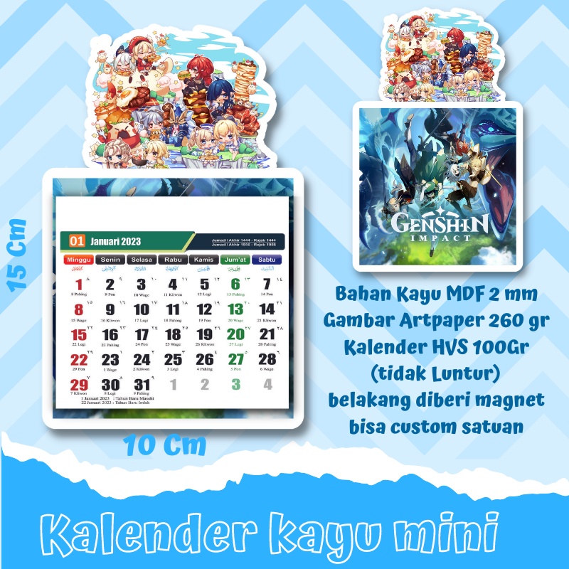 

calendar / kalender kayu magnet 2023 game genshin impact menerima custom satuan / kalender promosi