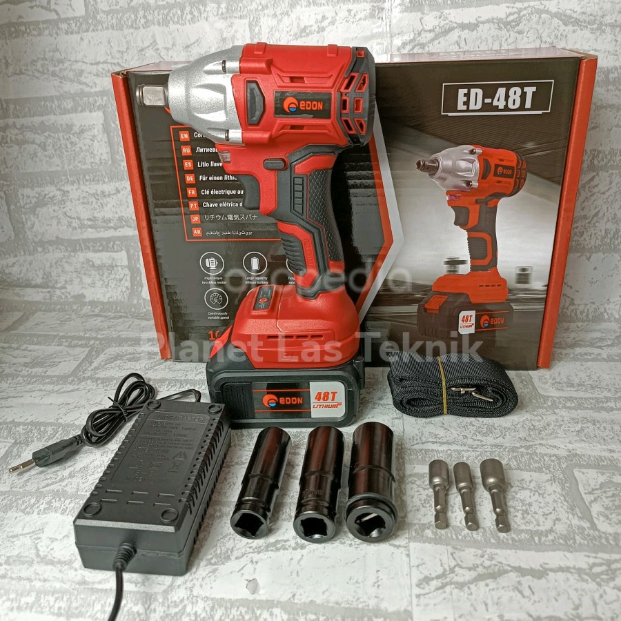 EDON PEMBUKA BAUT Impact Wrench Bor Cordless type 48T BATERAI 2 EDON ED-48T 48 VOLT BOR PEMBUKA BAUT