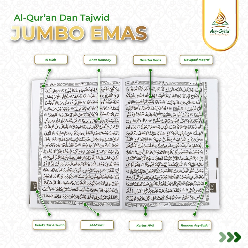 Al-Quran Jumbo Ukuran B4 Cover Perak dilengkapi dengan Tajwid