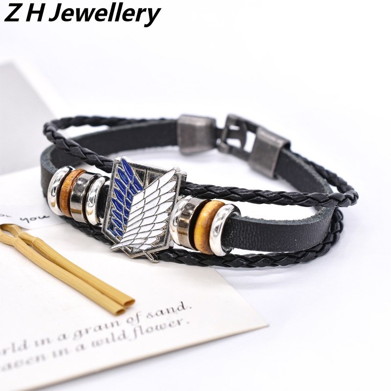 [Z H Perhiasan] Hip Hop Rock Retro Pria Fashion Stainless Steel Serangan Raksasa Gelang Kulit Pesta Perhiasan Aksesoris