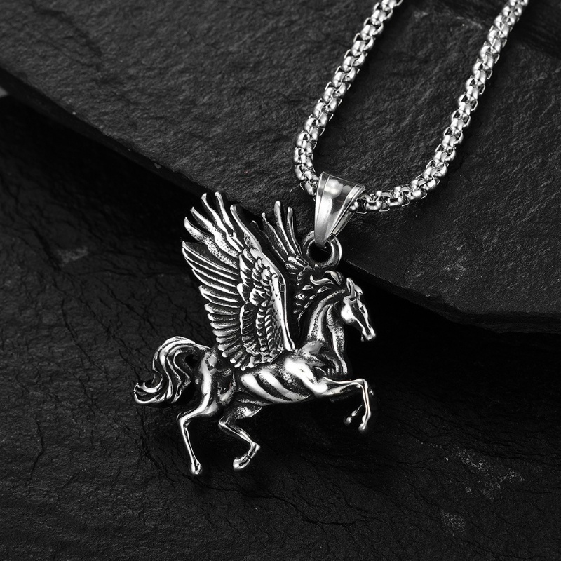 2022fashion Unicorn Kalung Unisex Kepribadian Bersayap Ganda Pegasus Liontin Kalung Hip Hop Retro Fashion Perhiasan Grosir