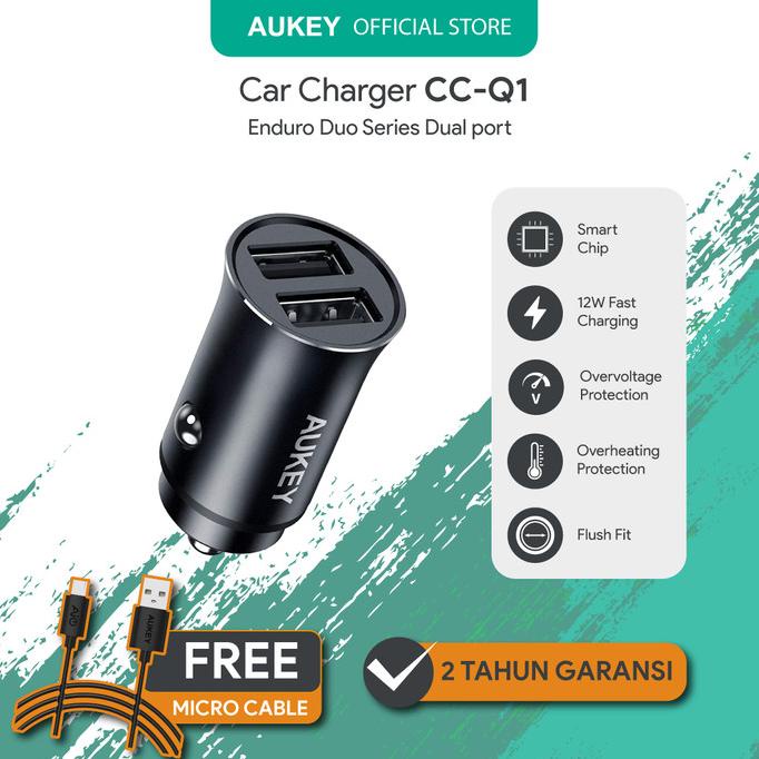 Charger Mobil Aukey Cc-Q1 Free Kabel Aukey Micro Usb 2.0