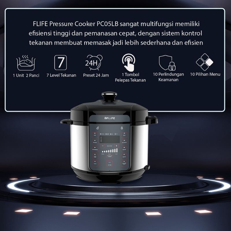 Flife Pressure Cooker PC05LB Panci Presto Dan Rice Cooker 5 Liter