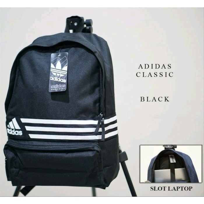 Tas Ransel Adidas Backpack Laptop Pria Wanita Tas Sekolah Olahraga Gym - Black White